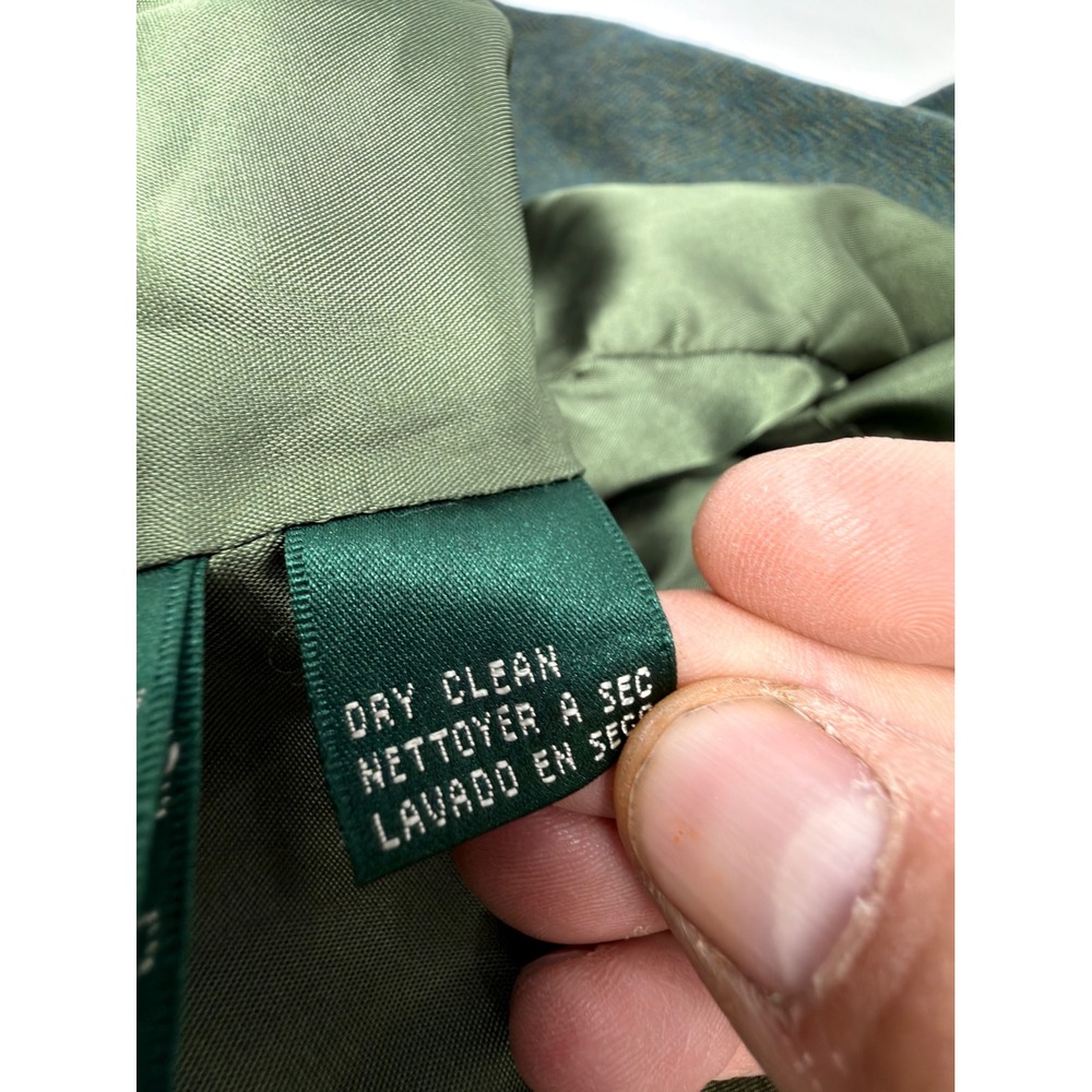 Vintage Lauren Ralph Lauren Petite Wool Blazer Green Herringbone Jacket Size 8P - Picture 9 of 9